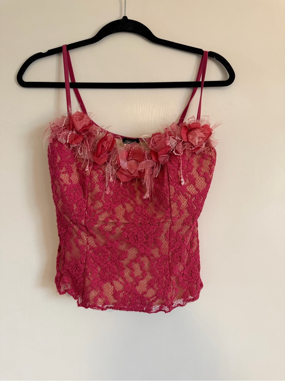 Yukiko Hot Pink Lace Floral Appliqué Cami- medium